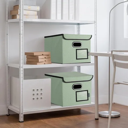 Miniatura 9 de Caja organizadora de archivos Baleine con tapa, organizador de carpetas de archivos plegable con deslizador de plástico, caja de carpetas