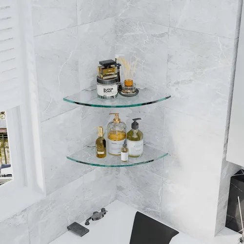 Miniatura 3 de 2 juegos de estantes de ducha de cristal, organizador de esquina para jabón y champú, estante adhesivo de baño, sin taladrar