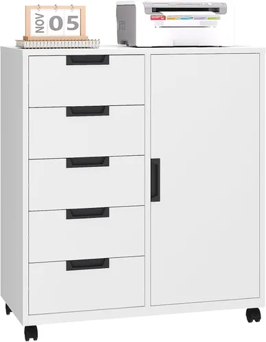 Miniatura 9 de Gabinete de Almacenamiento para Oficina, Cajonera de 5 Cajones, Soporte para Impresora con Estantes de Almacenamiento, Gabinete Metálico Móvil