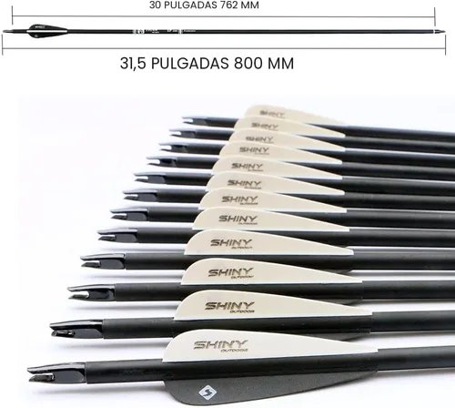 Miniatura 3 de TIGER ARCHERY - Flecha de carbono de 30 pulgadas con puntas extraíbles para arco compuesto y recurvo (paquete de 12 unidades)