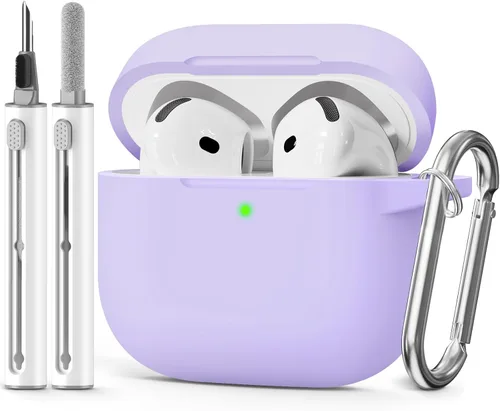 Miniatura 30 de Funda para AirPods 4 2024, viene con kit de limpieza, funda protectora de silicona suave para fundas Apple AirPods de 4ª generación con llavero