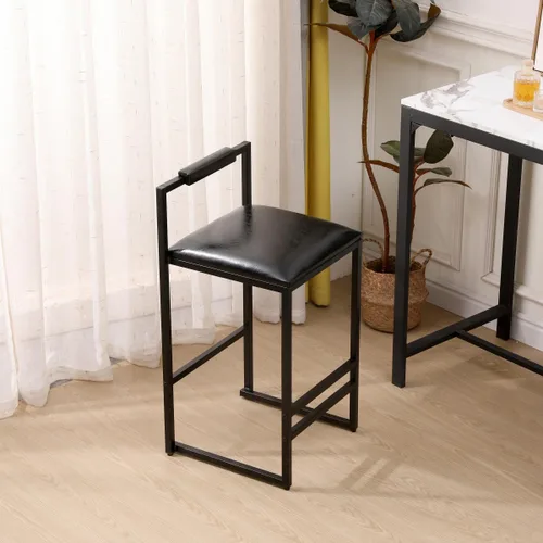 Miniatura 4 de Juego de 2 taburetes de bar modernos tapizados de piel sintética sin brazos con respaldo para bar en casa, comedor, isla de cocina, bistró, club
