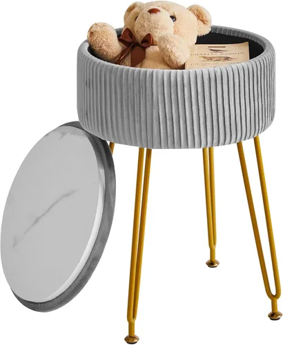 Miniatura 19 de IBUYKE Reposapiés Otomano Redondo de Terciopelo, Taburete de Tocador de Maquillaje Mesa Auxiliar, Asiento de Mesa de Tocador de Terciopelo, Taburete