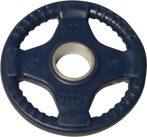 Miniatura 9 de Body-Solid Placa de goma con diseño de agarre cuádruple, discos de peso olímpicos con revestimiento de goma para levantamiento de pesas