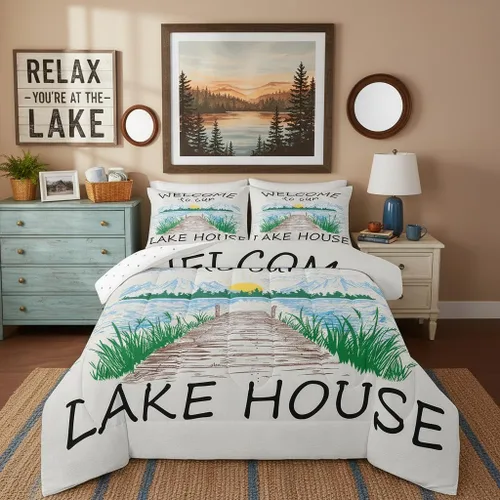 Miniatura 49 de Juego de edredón Lake House tamaño Twin, juego de ropa de cama náutica de navegación con ancla de 2 piezas para decoración de habitación de niños