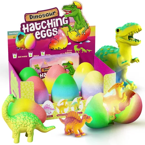 Dan&Darci Huevos sorpresa de dinosaurio para incubar para niños - paquete de 6 - Crece 600% - Juguetes de huevo de dinosaurio para niños y niñas de