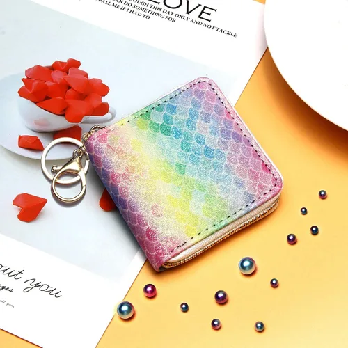 Miniatura 12 de GEEAD - Monedero pequeño con purpurina para mujer o niña, con anillo para llavero