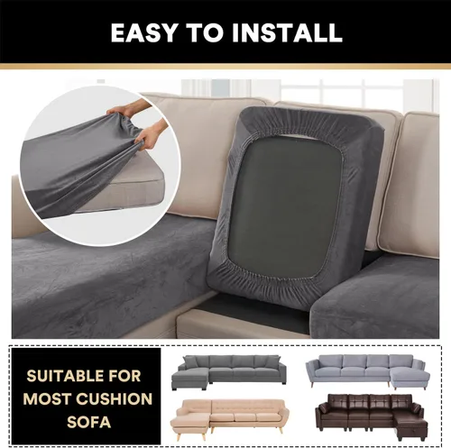 Miniatura 6 de PrinceDeco Fundas para sofá modular, 4 piezas, fundas de cojín separadas de terciopelo para sofá, en forma de L para diván seccional Gris neutro