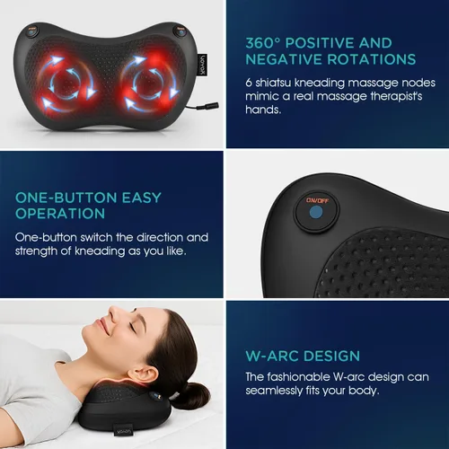 Miniatura 5 de Shiatsu Masajeador de cuello y espalda con calor, almohada de masaje de tejido profundo 3D para espalda baja, hombro, pantorrilla, pie, uso en casa