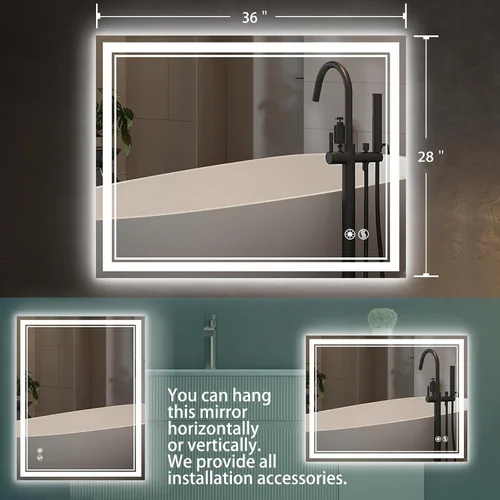 Miniatura 2 de COLMERD Espejo LED de 28 x 36 pulgadas para baño, 3 colores regulables, espejo de baño con luces, espejo de tocador antivaho brillo iluminado