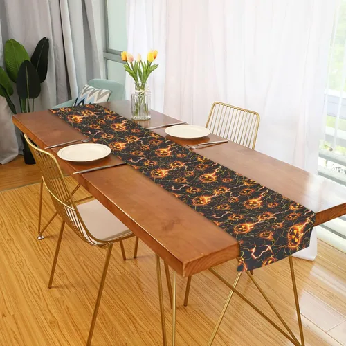 Miniatura 4 de Horrors Lightning Pumpkin Halloween Decorative Yellow Table Runner, 13x70inches, Fall Party Decorations Reusable Sequin Table Runner decoracion