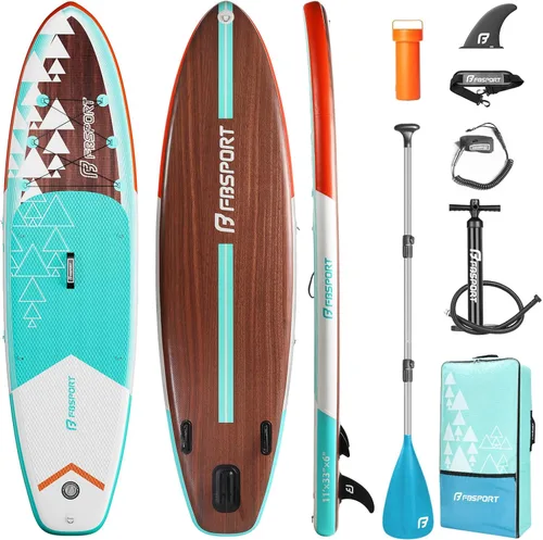 Miniatura 13 de FBSPORT Tabla de remo de pie prémium de 11 pies, tabla de yoga con accesorios de SUP y bolsa de transporte, amplia posición, control de surf, Verde