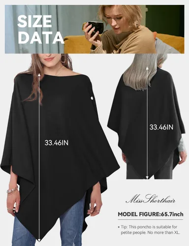 Miniatura 5 de MissShorthair Versatile Women's Shawl Wrap – Soft Knitted Poncho Cape Scarf for Fall Winter