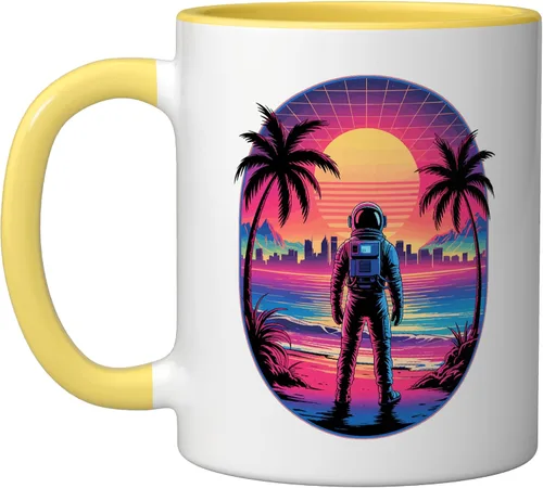 Miniatura 9 de Vaporwave Synthwave Astronaut Spaceman Science Space Ceramic Mug, Black/White
