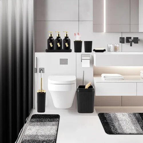 Miniatura 2 de 21PCS Bathroom Sets with Shower Curtain and Rugs Bathroom Accessories Set Beige Bathroom Set Complete with Trash Can, Toilet Brush, Qtip Holder &