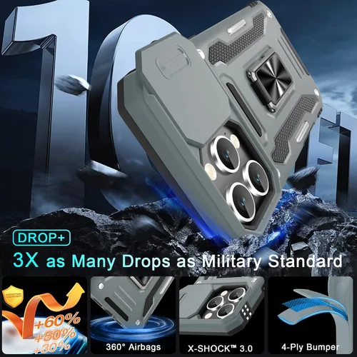 Miniatura 173 de DEERLAMN Funda para iPhone Xs Max con funda deslizante para cámara + protector de pantalla, soporte giratorio de anillo de grado militar a prueba