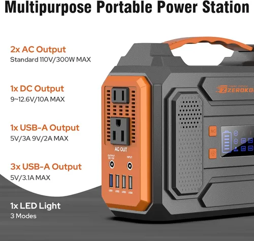 Miniatura 3 de Generador Solar Portátil, Estación de Energía Portátil de 300W con Panel Solar Plegable de 60W, Paquete de Batería de Onda Sinusoidal Pura de 110V