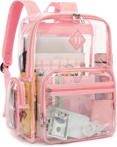 Miniatura 7 de Fuyicat Mochila transparente resistente para niñas, niños, mujeres y hombres, mochila escolar transparente de PVC transparente (negro)