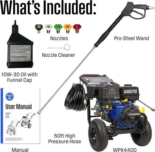 Miniatura 6 de Westinghouse WPX4400 Lavadora a presión de gas, 4400 PSI y 4.2 GPM máximo, pistola rociadora y varita, juego de 5 boquillas