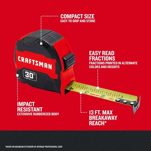 Miniatura 7 de CRAFTSMAN Cinta métrica de 30 pies con marcas de fracción, retráctil (CMHT37445S)