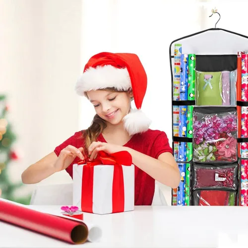 Miniatura 7 de Almacenamiento de papel de regalo para colgar sobre la puerta, organizador de papel de regalo, bolsas de regalo, lazos de cinta y accesorios de 40 x
