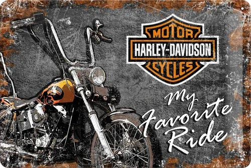 Nostalgic-Art 22174 Harley-Davidson Favourite Ride - Cartel de hojalata (metal, 7.9 x 11.8 in), color plateado