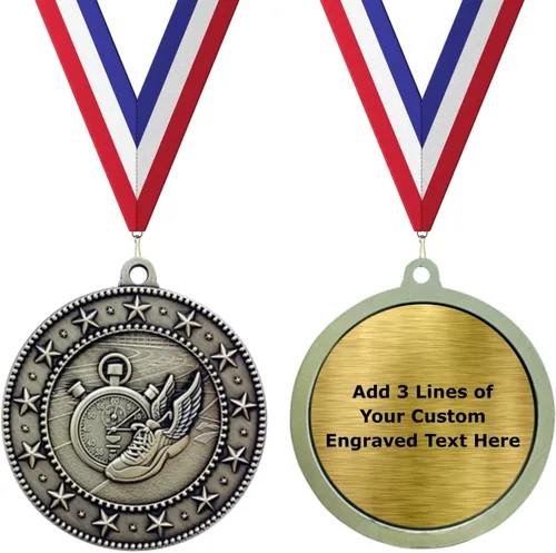 Medallas Express - Paquete de 10 (o más) medallas de oro de 2 pulgadas, variaciones con o sin grabado, personalización, grabado, nombres de texto