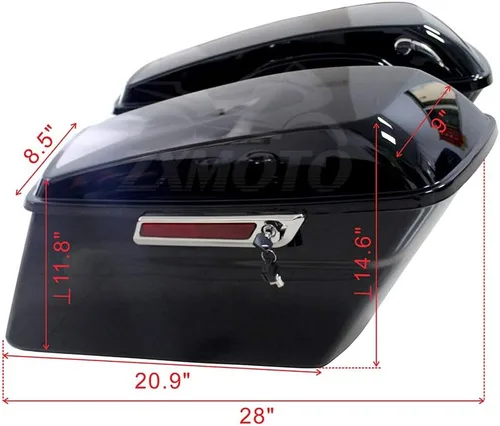 Miniatura 2 de Alforjas rígidas de color negro brillante con herrajes para modelos Harley Touring FLT, FLHT, FLHTCU, FLHRC, Road King, Road Glide, Street Glide