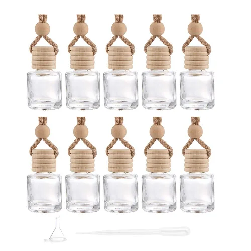10 paquetes de difusores colgantes para automóvil, botellas de perfume de vidrio vacías, botella difusora de ambientador, colgante de aceite y
