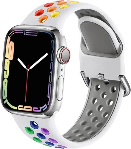 Miniatura 16 de Correa deportiva compatible con Apple Watch 42mm 44mm 45mm 46mm 49mm 38mm 40mm 41mm para mujeres y hombres, correa de repuesto transpirable de Negro