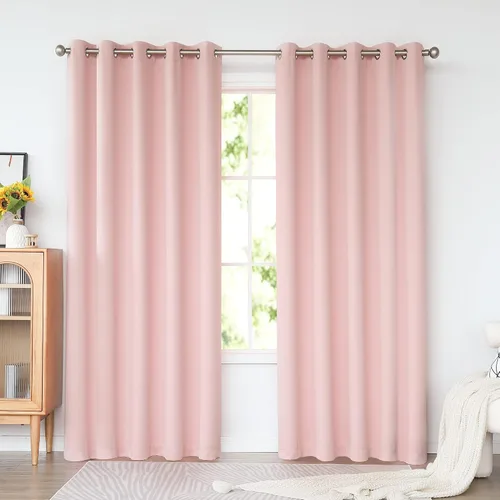 Miniatura 84 de KEQIAOSUOCAI Cortinas rosa bebé de 63 pulgadas para habitación de niñas - Con aislamiento térmico que oscurece la habitación, cortinas de ventana