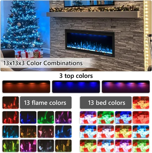 Miniatura 6 de Valuxhome Inserto de chimenea eléctrica empotrada de 40 pulgadas y montado en la pared con aplicación, toque de pantalla y control remoto, 13