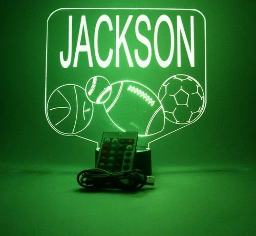 Miniatura 6 de Sports Array - Balón de fútbol, béisbol, fútbol, baloncesto con nombre personalizado, lámpara de luz nocturna con nombre personalizado, lámpara