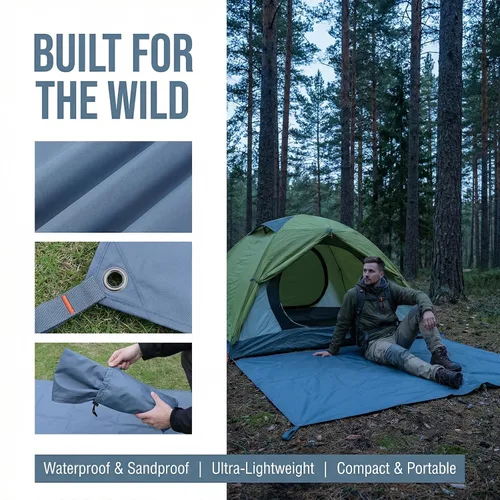Miniatura 2 de Huella de la tienda de picnic de camping - 210×150cm Ligero e impermeable Tela de tierra de camping a prueba de arena para playa, senderismo
