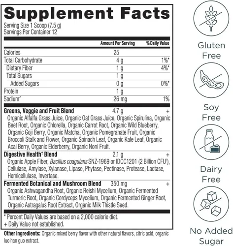 Miniatura 3 de Ancient Nutrition Proteína en polvo multicolágeno, vainilla, 24 porciones + polvo orgánico Supergreens, baya, 12 porciones
