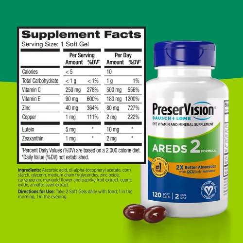 Miniatura 5 de PreserVision AREDS 2 Suplemento vitamínico y mineral para ojos con OCUSorb, 120 cápsulas blandas veganas, contiene luteína, zeaxantina, vitamina C