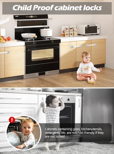 Miniatura 2 de Paquete de 2 cerraduras de seguridad a prueba de bebés seguras para niños, para gabinete, cajón, refrigerador, horno, lavavajillas, puertas, asiento