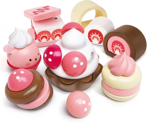 Miniatura 10 de Hape Juego de madera de pizza perfecto para cocina de niños, horno de pizza 2 en 1 y caja de entrega, 29 piezas de juego de simulación para niños