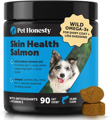 Pet Honesty Skin Health - Masticables de salmón - Alivio de la picazón para perros, aceite de pescado Omega 3 para perros, aceite de salmón natural