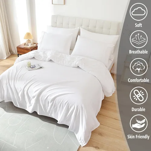 Miniatura 2 de Juego de sábanas tamaño individual blanco, sábans de microfibra súper suaves tamaño individual con bolsillo extra profundo, juego de ropa de cama