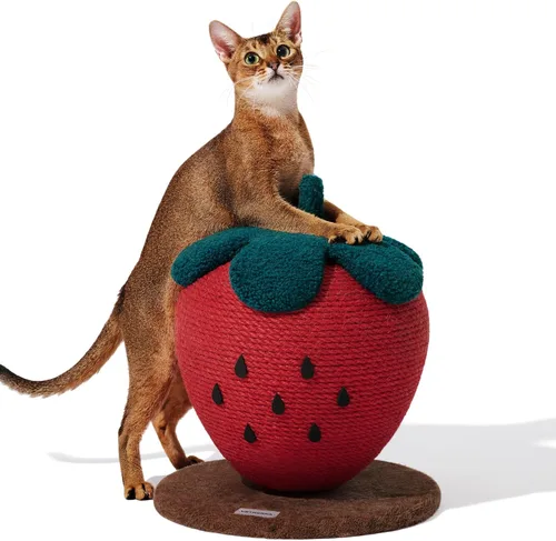 Miniatura 8 de VETRESKA Rascador de gatos de cereza grande con hamaca, juguete interactivo alto para rascar con cuerda de yute natural para gatos