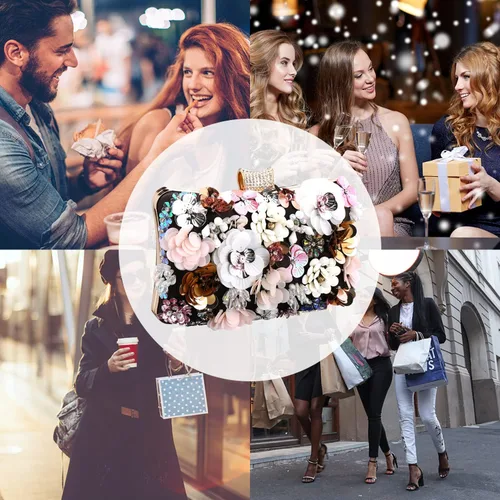 Miniatura 6 de Rkrouco Bolso de mano floral para mujer, bolso de mano de flores coloridas con diamantes de imitación de metal