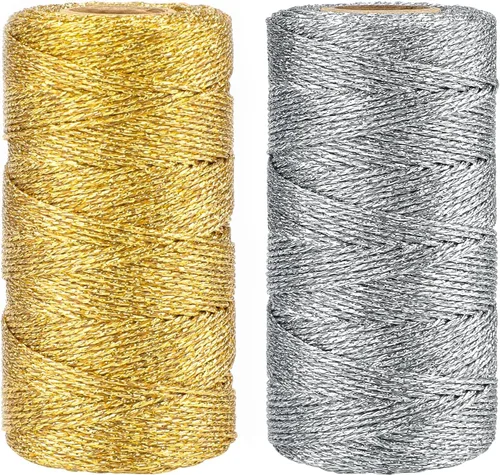 Miniatura 8 de jijAcraft cuerda de oro de 328 pies - hilo de oro metálico de 1.5 mm para envolver regalos sin estiramiento - cordón brillante dorado para envolver