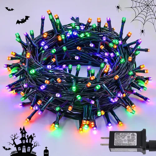 Miniatura 19 de QITONG Guirnalda de 500 luces LED de Navidad de 165 pies para exteriores, impermeable, luces multicolor con 8 modos, cable verde, luces parpadeantes
