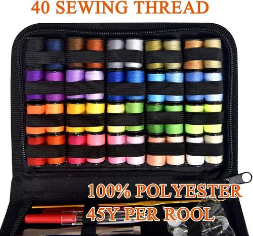 Miniatura 5 de Kit de costura con estuche, suministros de costura portátiles para viajeros en casa, adultos, principiantes, emergencias, contiene 40 hilos