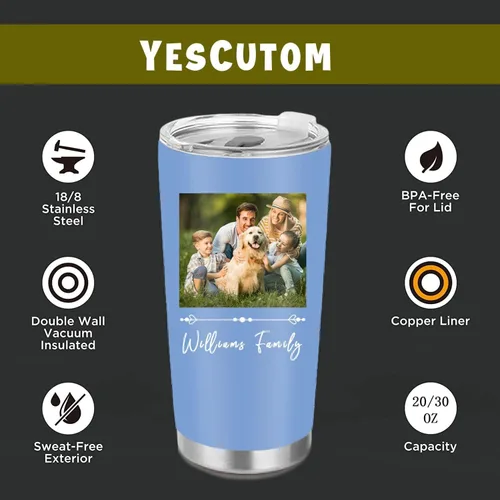 Miniatura 3 de Vaso de fotos personalizado con asa para papá, mamá, familias, taza de viaje de acero inoxidable con impresión de doble cara aislada, imagen