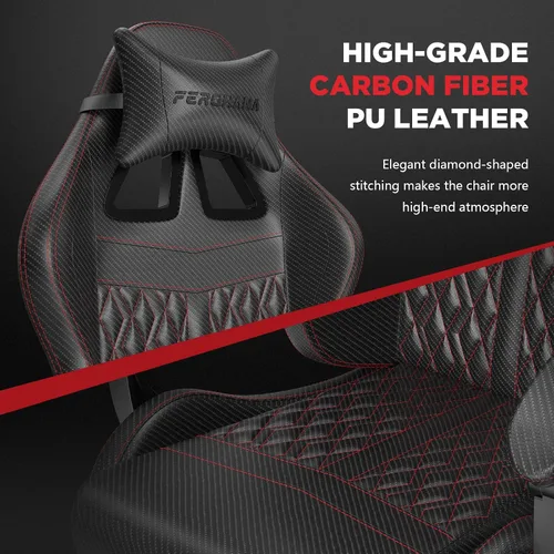 Miniatura 4 de Ferghana Silla vintage de piel sintética para videojuegos, silla de jugador con respaldo alto con masaje, silla ergonómica de oficina para Negro