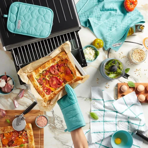Miniatura 10 de KITCHENAID Guante de horno de tela de rizo de algodón acolchado, agarradera, toalla de cocina, juego de 4 piezas, resistente al calor, agarre