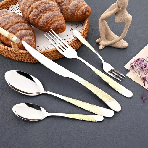 Miniatura 8 de JASHII Juego de cubiertos martillados, 20 piezas de acero inoxidable de alta calidad para 4, incluye tenedor y cucharadita, apto para lavavajillas