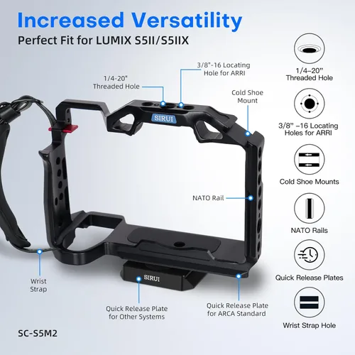 Miniatura 2 de SIRUI Jaula para cámara S5II S5IIX G9 II con correa para muñeca, jaula completa para Panasonic LUMIX S5II S5IIX G9 con placa incorporada para Arca